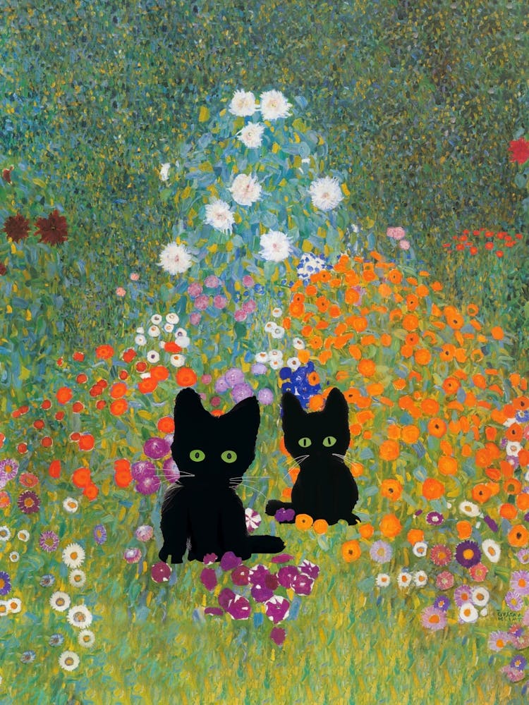 Cottage Garden, Gustav Klimt  Inspired Cat