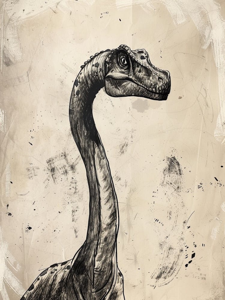 Corythosaurus Dinosaur Black Ink & Sepia Illustration 1