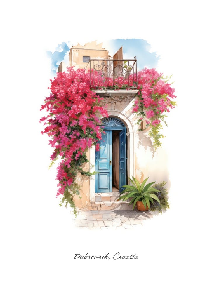 Dubrovnik, Croatia   Mediterranean Doors Watercolour Painting 1 Poster