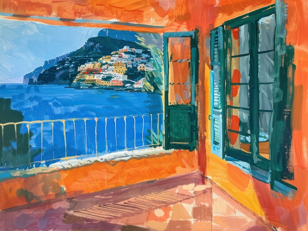 Positano From The Window View Painting 2