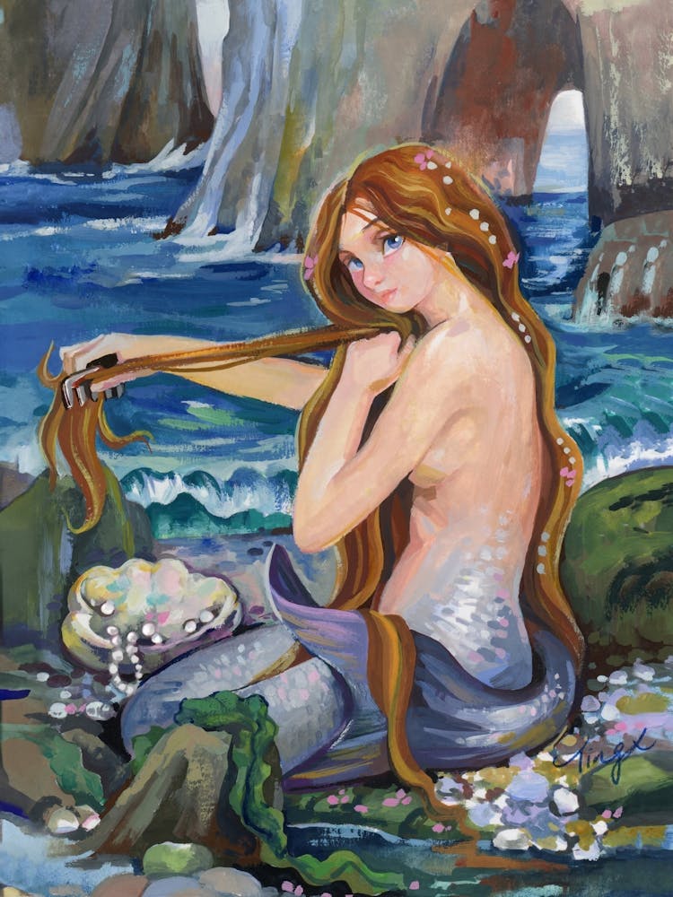 Gouache Illustration A Mermaid