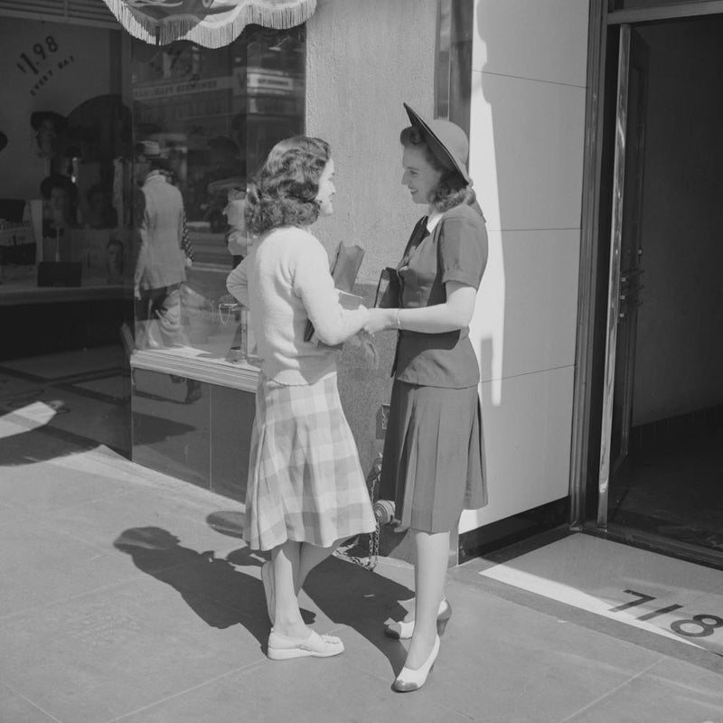 Hollywood, California, Visiting On A Downtown Street By Russell Lee