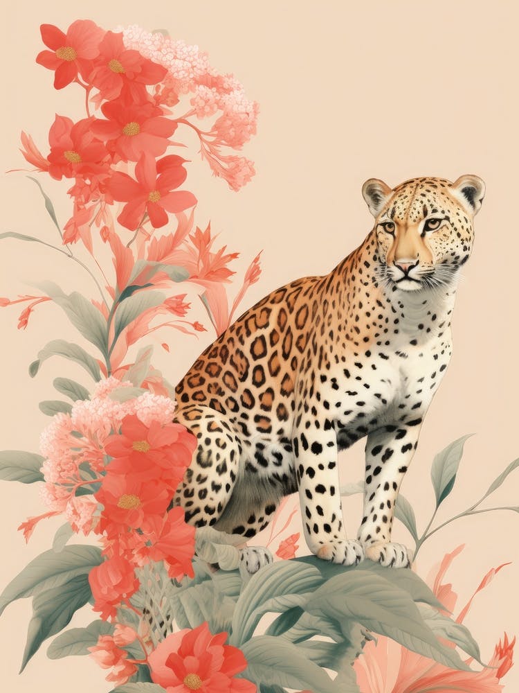 Leopard And Flowers