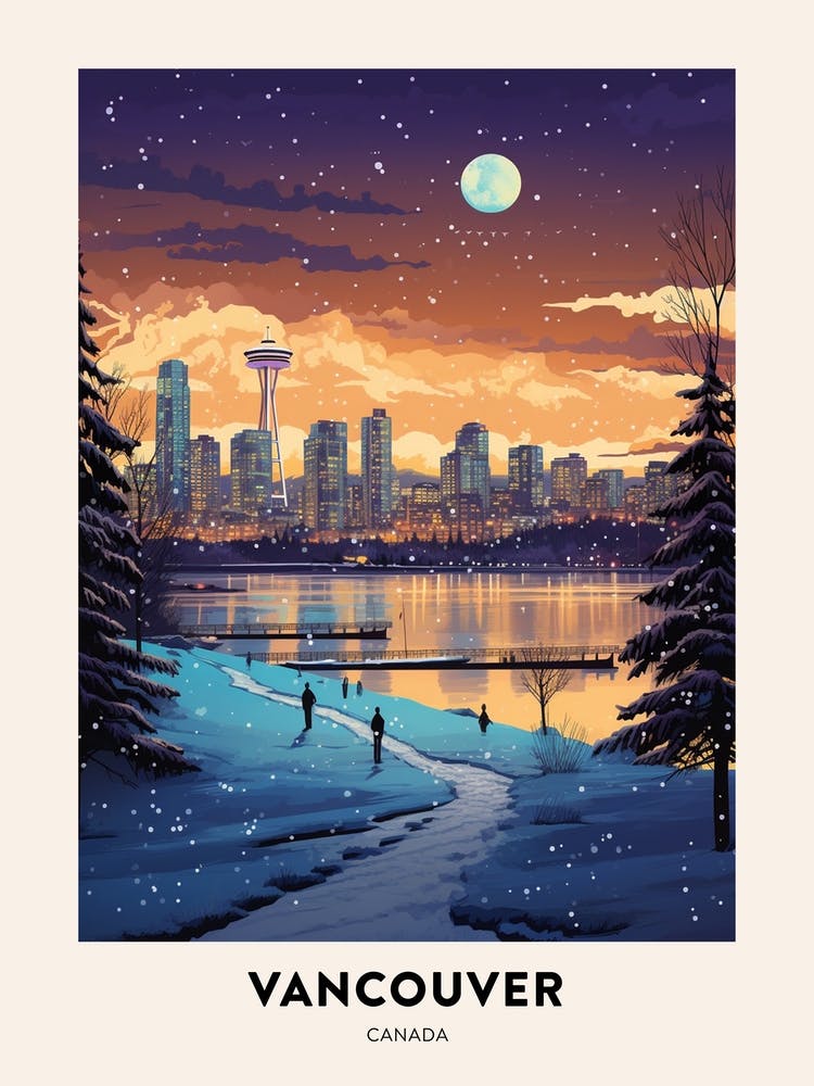Winter Night  Travel Poster Vancouver Canada 1