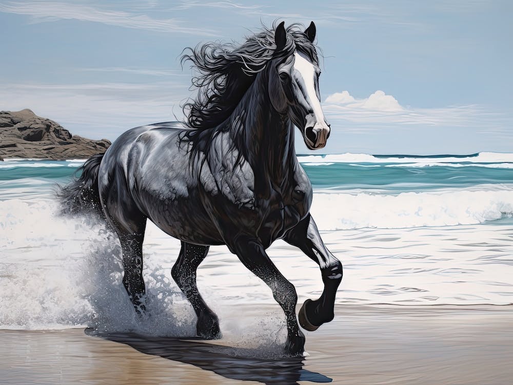 Peinture à l'Huile d'un Cheval à Flamenco Beach, Puerto Rico, Paysage 1
