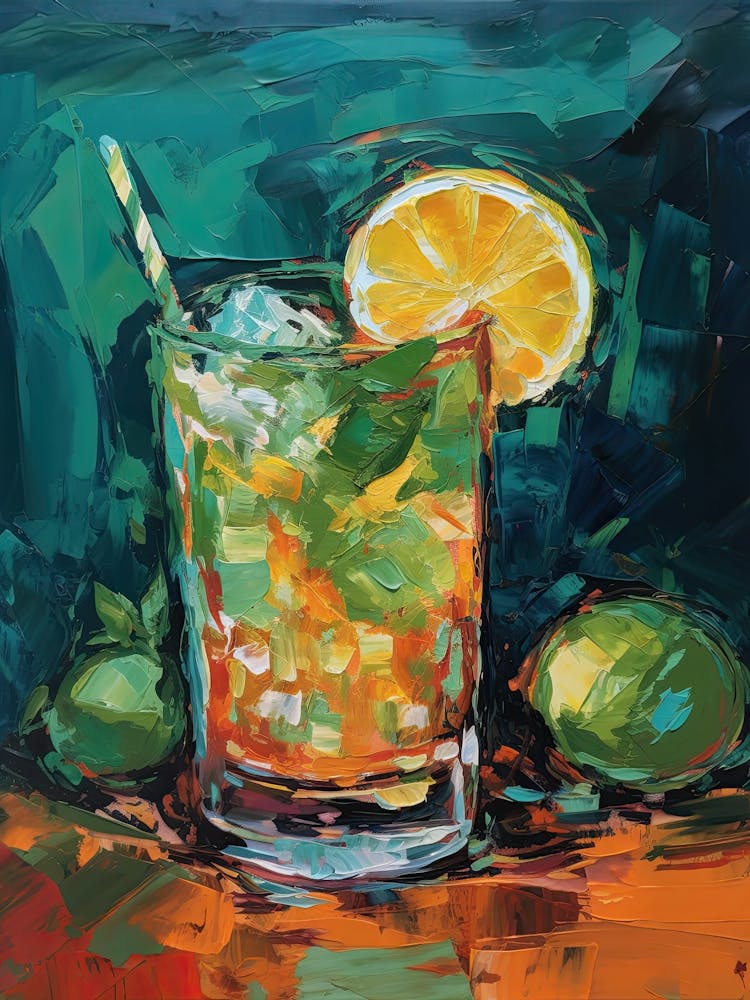 Min Julep Cocktail Oil Painting 2