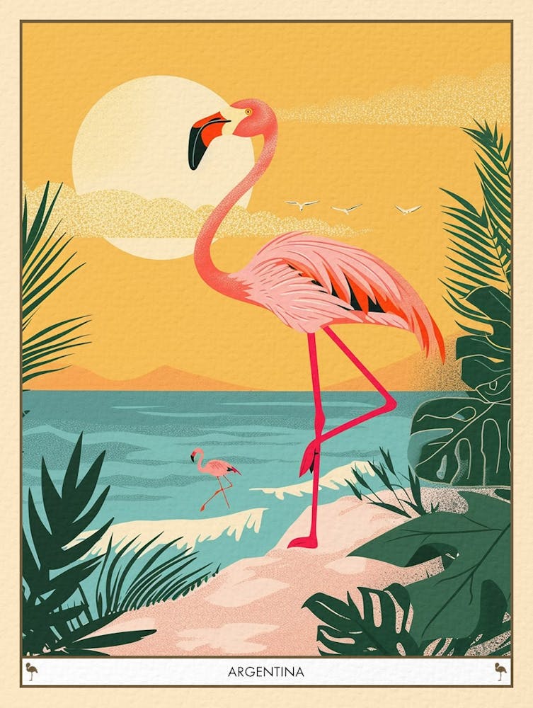 Greater Flamingo Argentina Tropical Illustration 5 Poster
