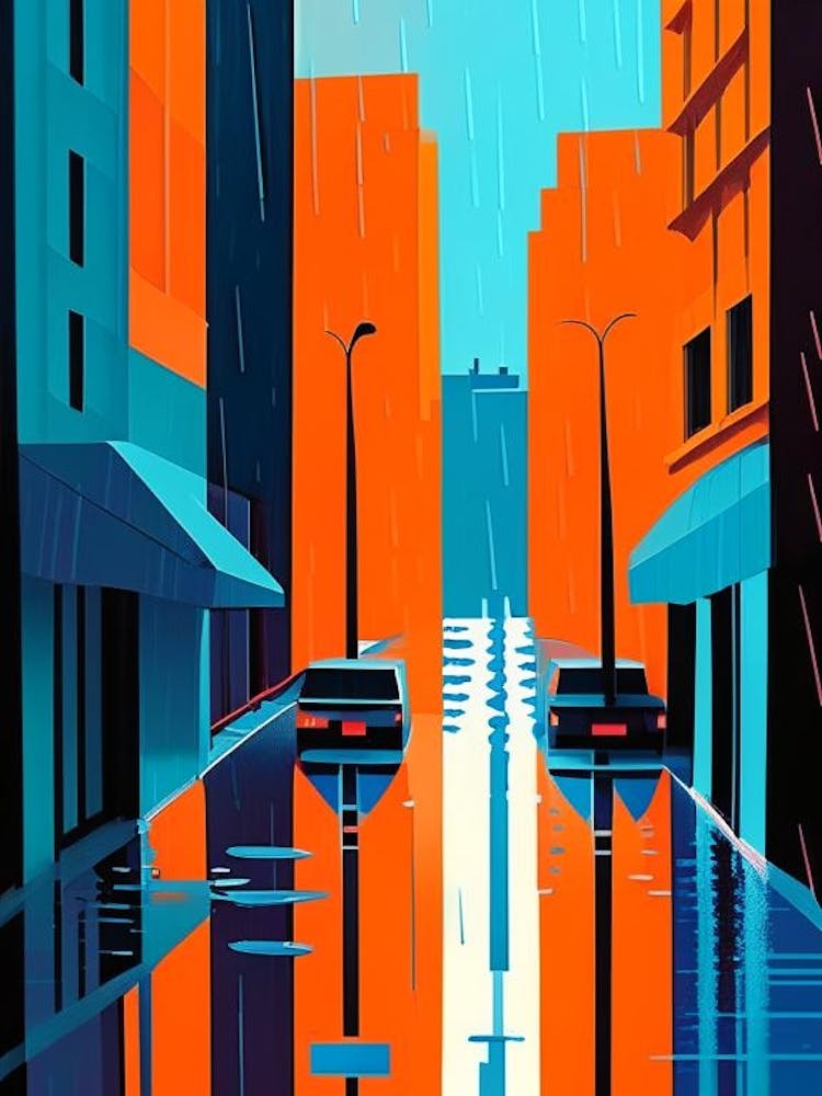 Rainy City Streets Waterscape Modern 1