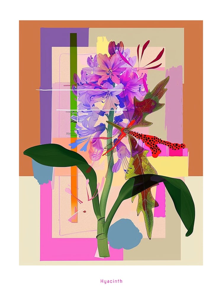 Hyacinth 4 Neon Blumen-Collage Poster