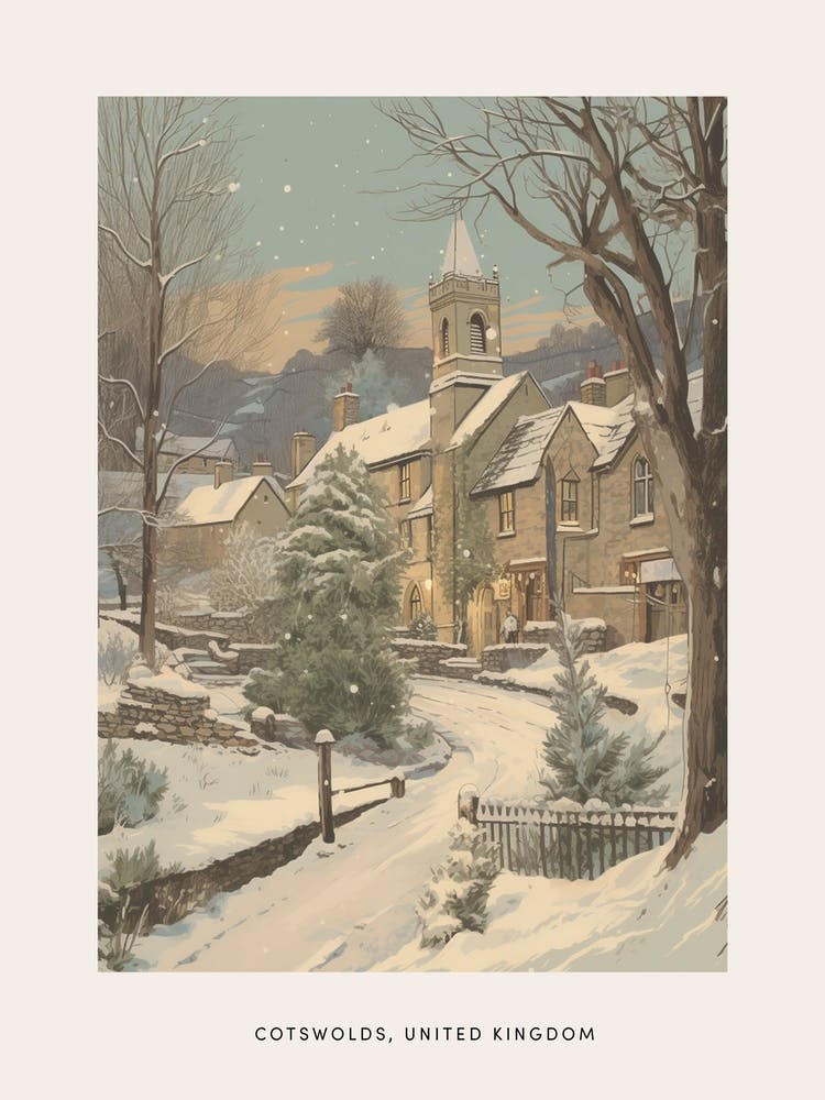 Vintage Winter Poster Cotswolds United Kingdom 5
