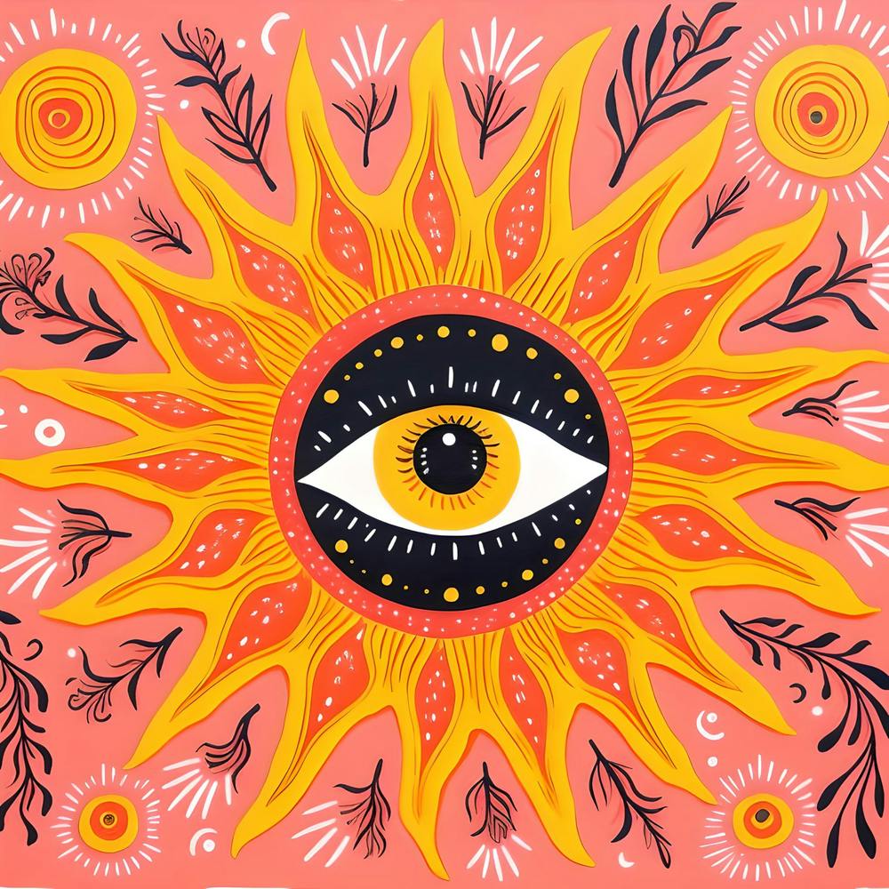 Risograph Style Vibrant Modern Sun With Eye Print 2