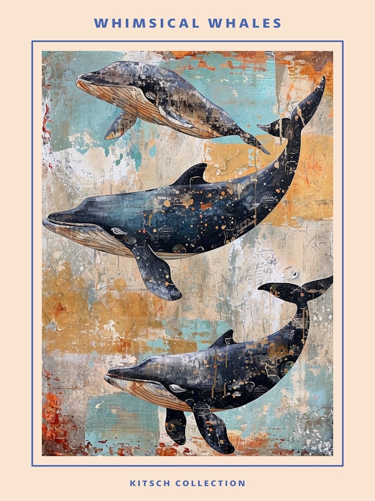 Whimsical Whales Brushstrokes Poster 4