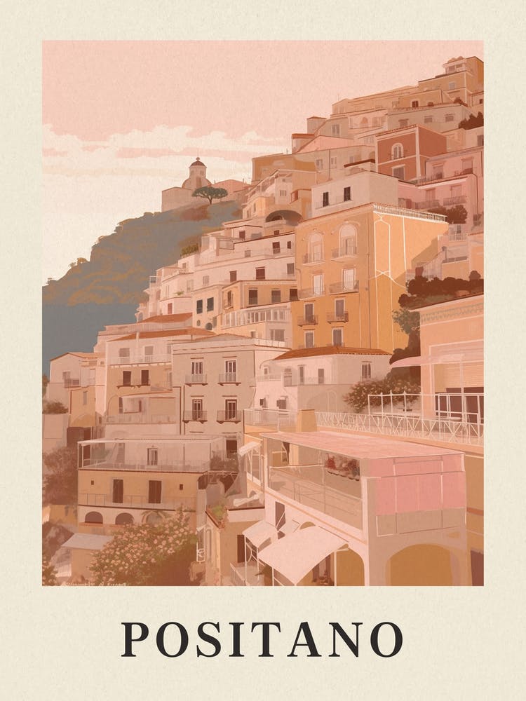 Positano Vintage Pink Italy Poster