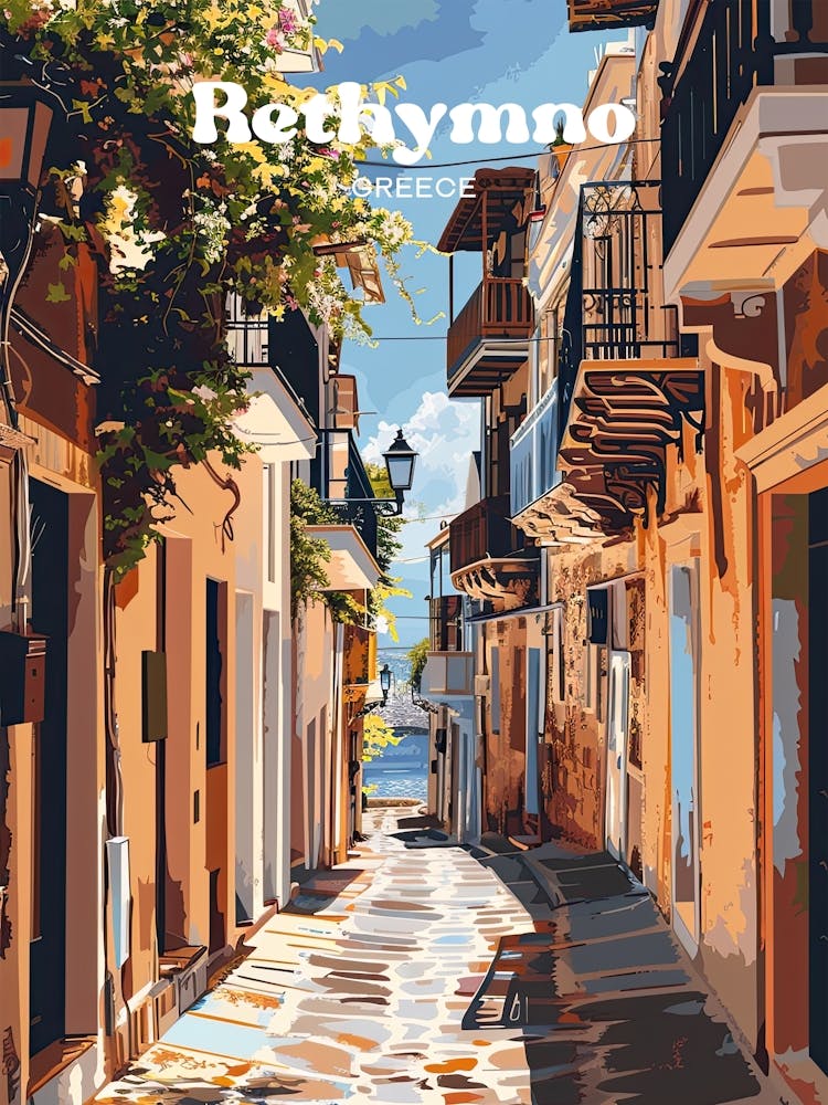 Rethymno Greece Streetview Digital Travel Art