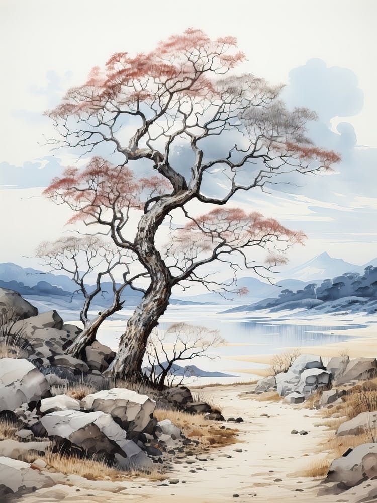 Tottori Sand Dunes In Tottori, Japanese Brush Painting, Ukiyo E, Minimal 2