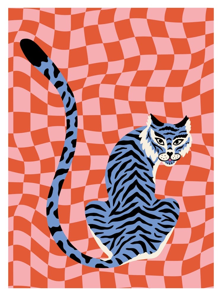 Tiger On Red Checkered Pattern