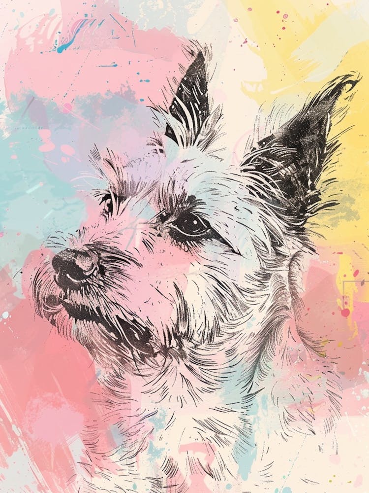 Terrier Dog Pastel Line Watercolour Illustration  2