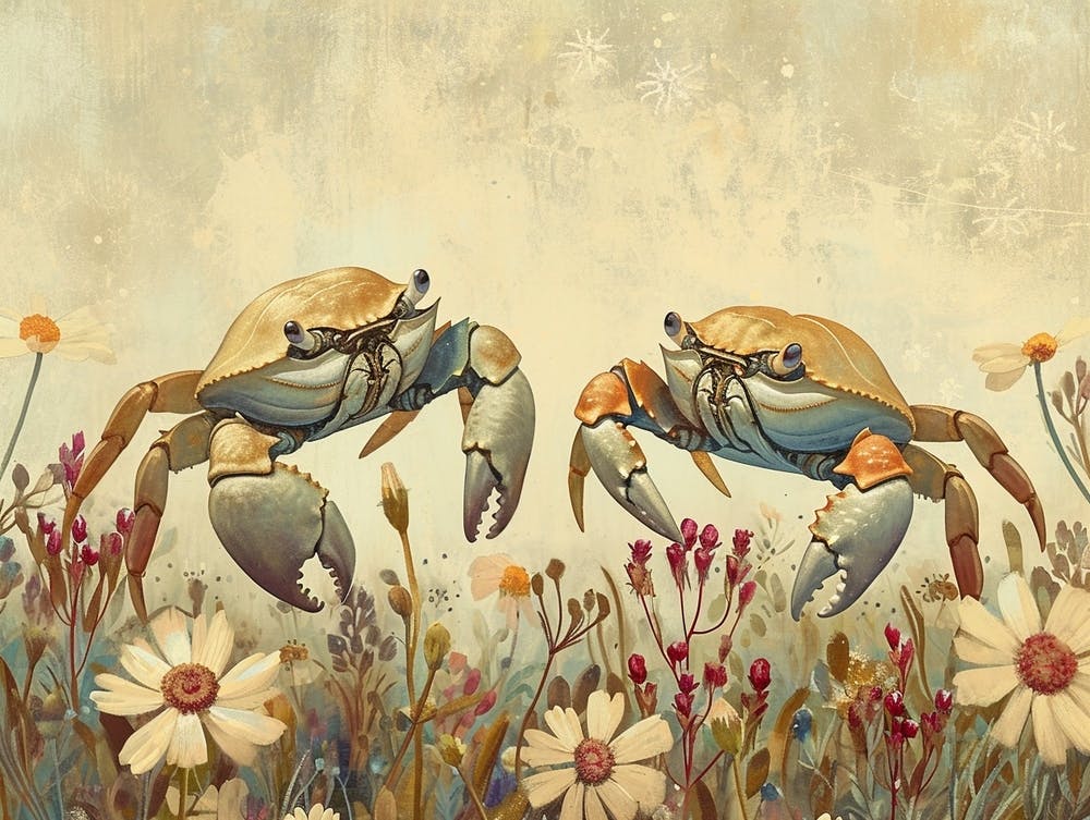 Floral Animal Illustration Crab 2