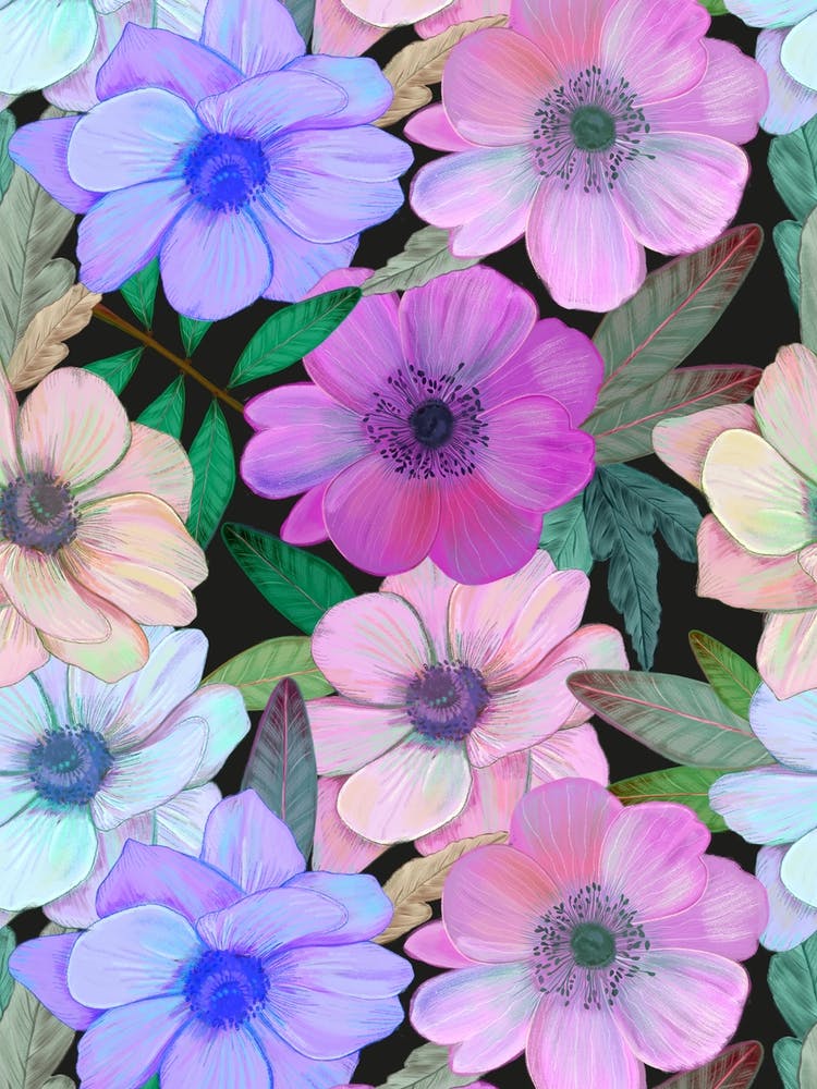 Anemone Floral Black
