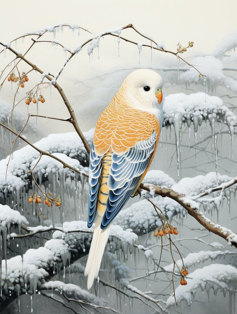 Winter Bird Painting Budgerigar 1