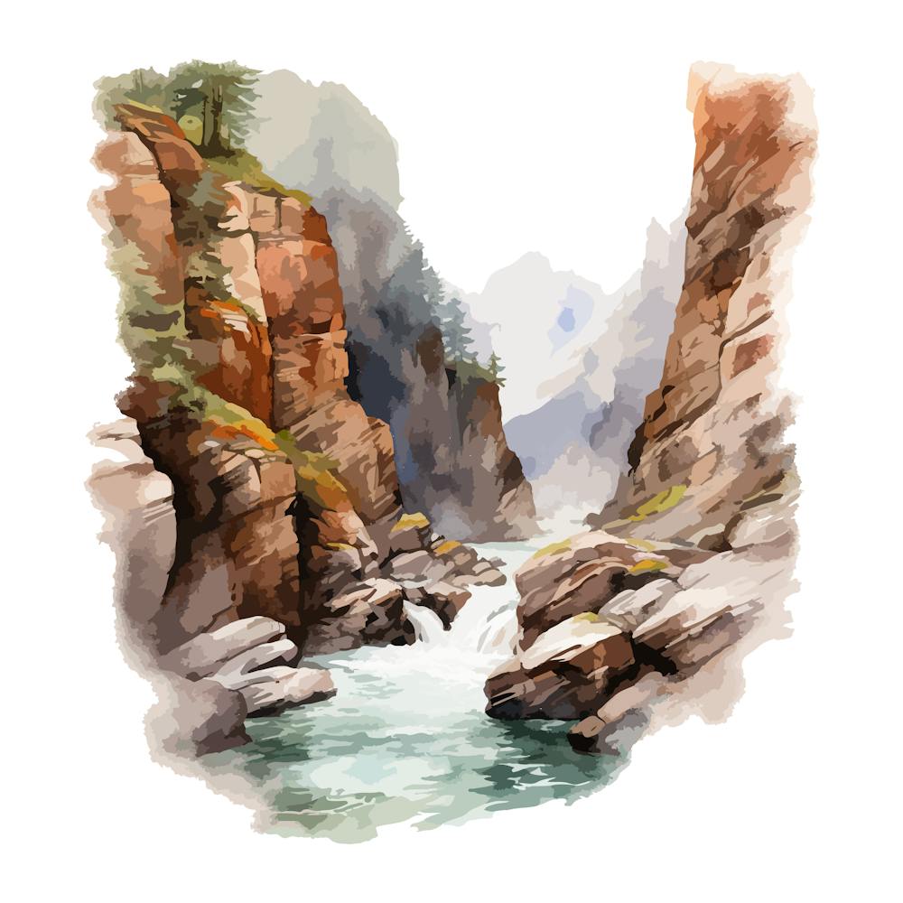 Cascade à l'aquarelle dans les montagnes