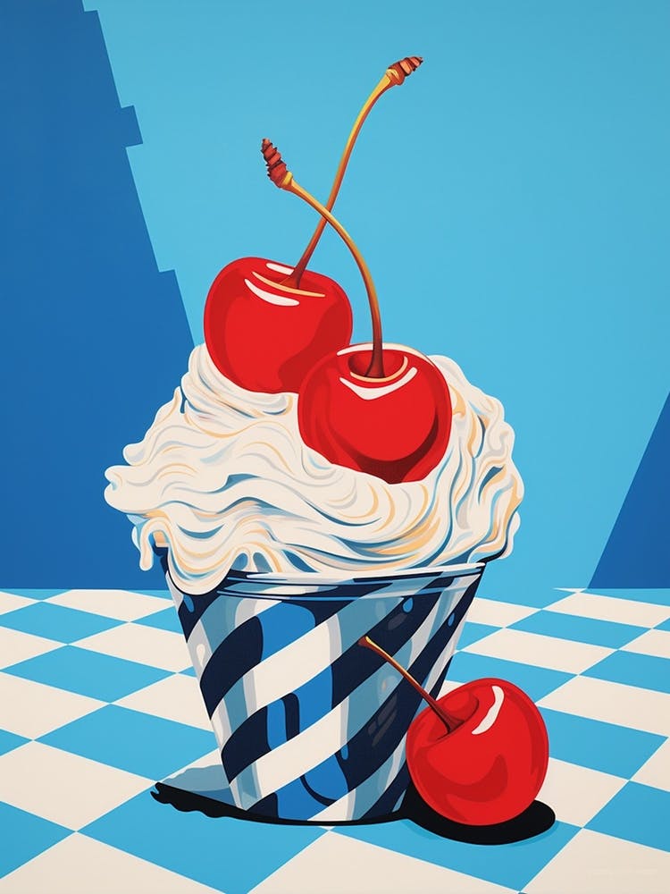 Cherry Sundae Blue Checkerboard