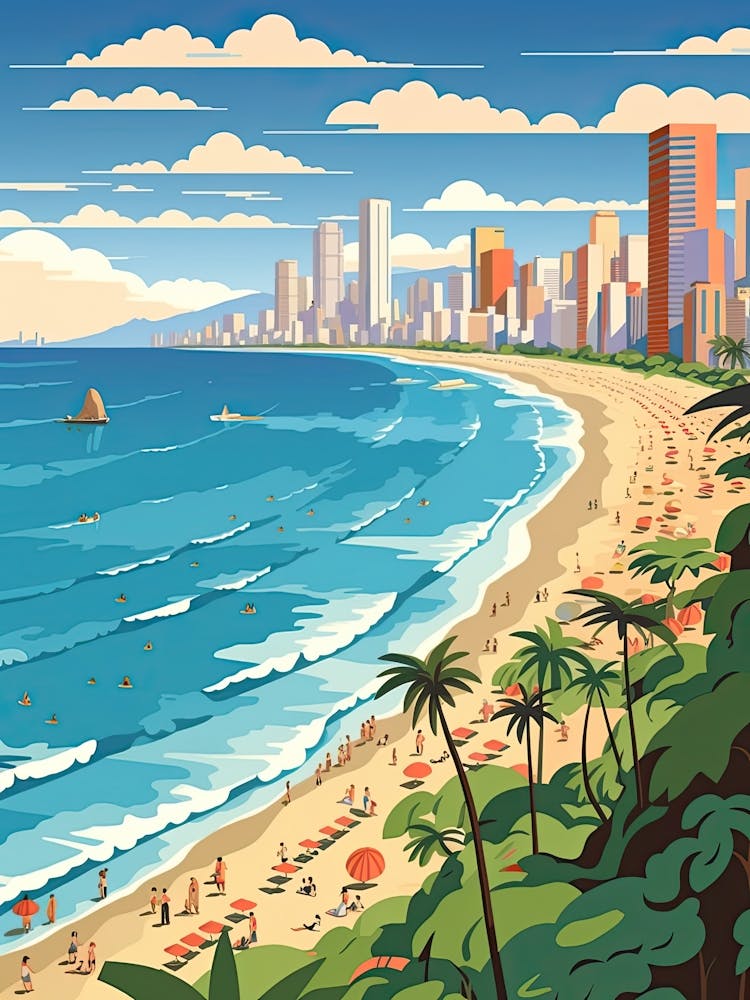Ipanema Beach, Brazil, Flat Illustration 3