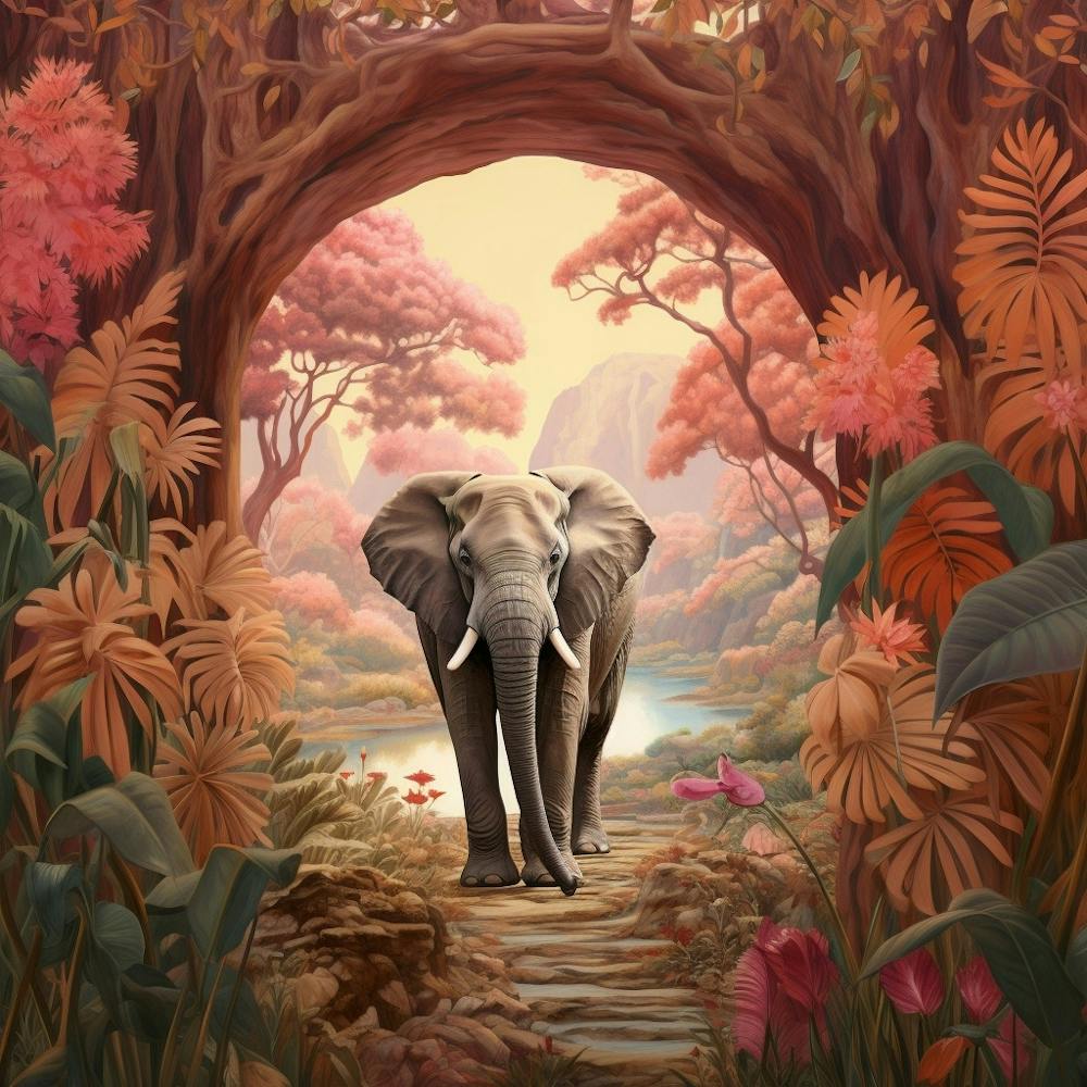 Elephant 4 Pink Jungle Animal Portrait