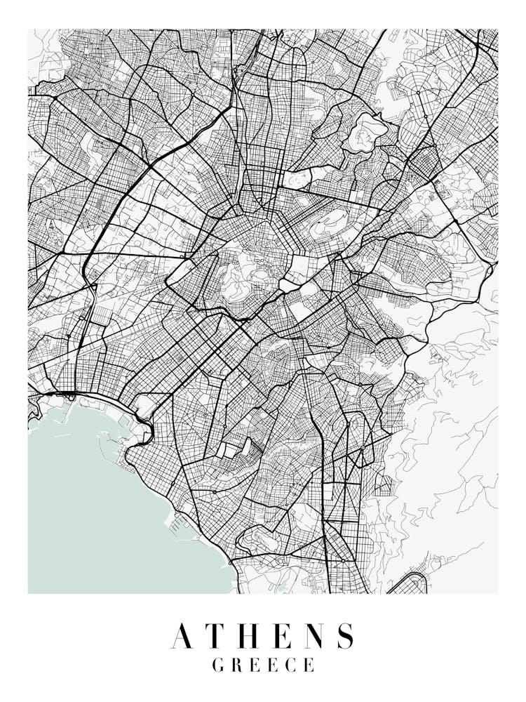 Athens Greece Street Map Color Minimal