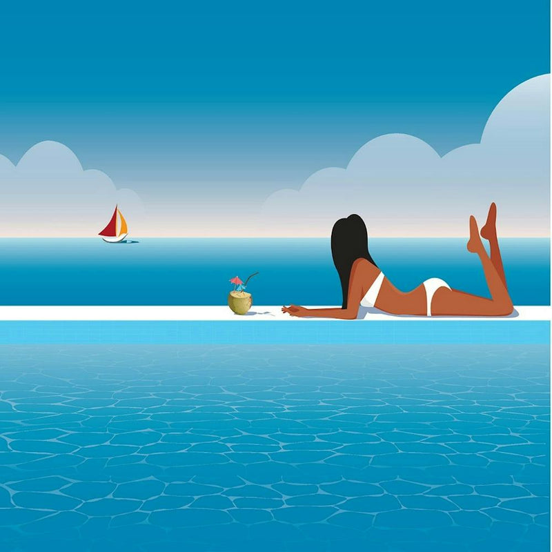 Woman Relaxing At The Pool Vector