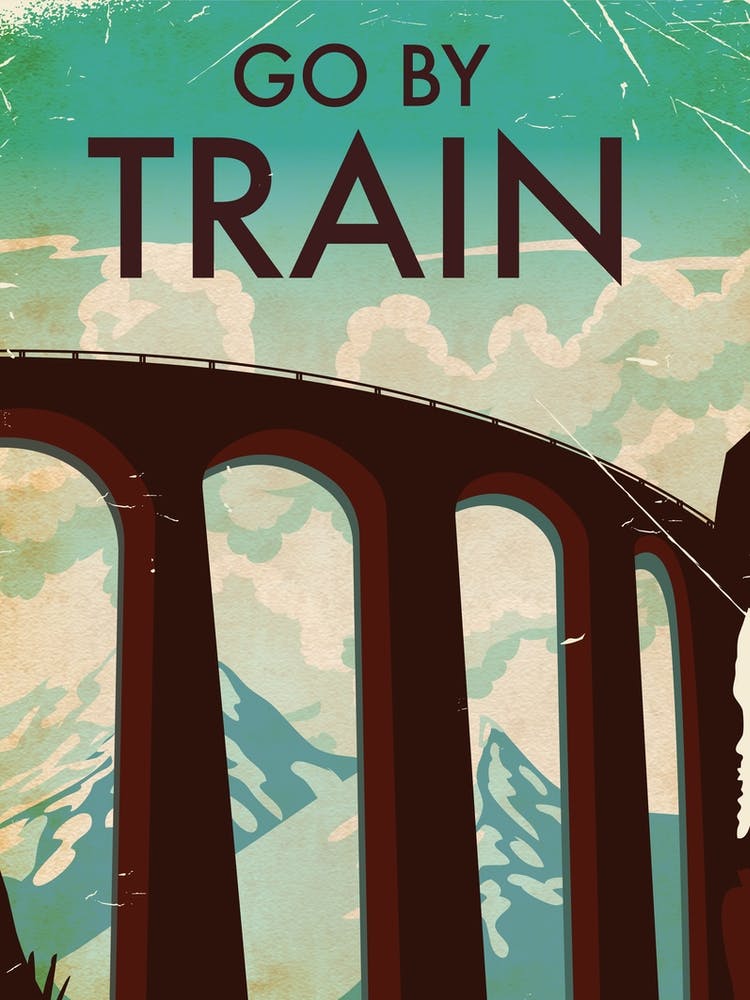 Go By Train Vintage travel poster