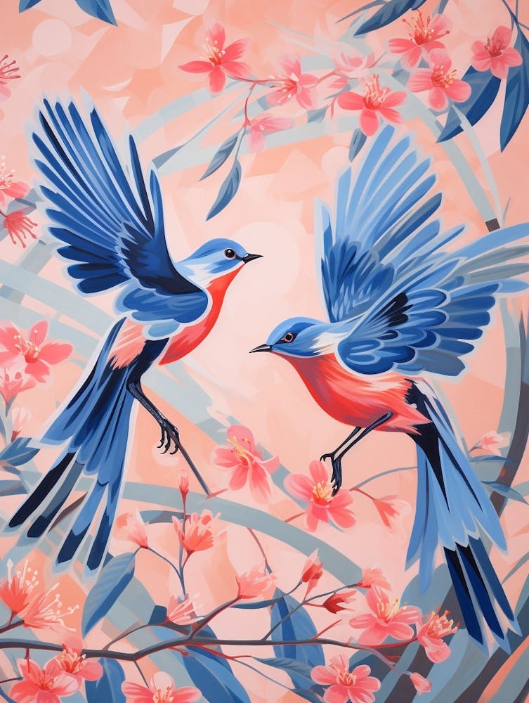 Vintage Japanese Inspired Bird Print Bluebird