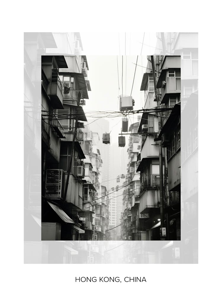 Poster Of Hong Kong, China, Black And White Old Photo 2