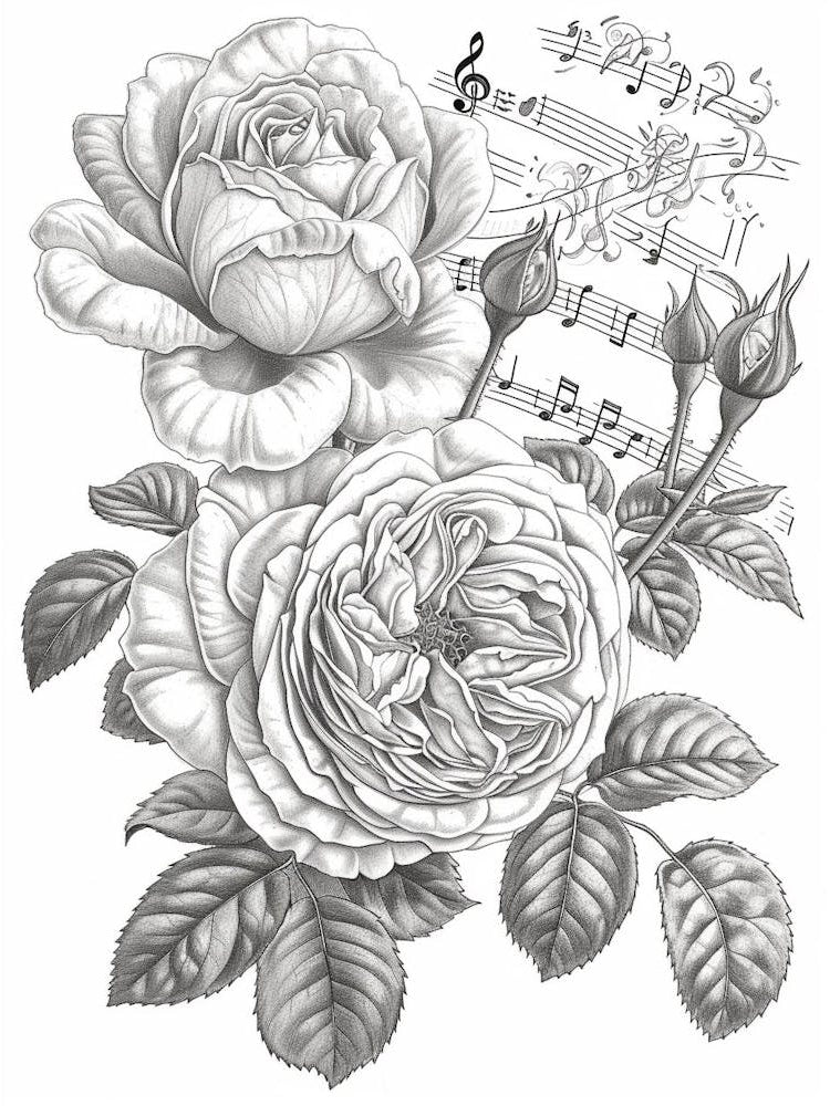 Rose Musical Line Drawing 1