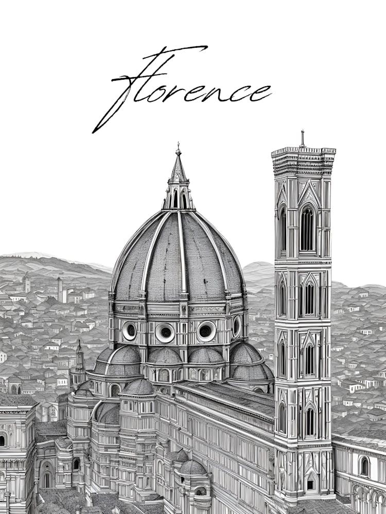 Florence Cathedral, Black And White Cityscape