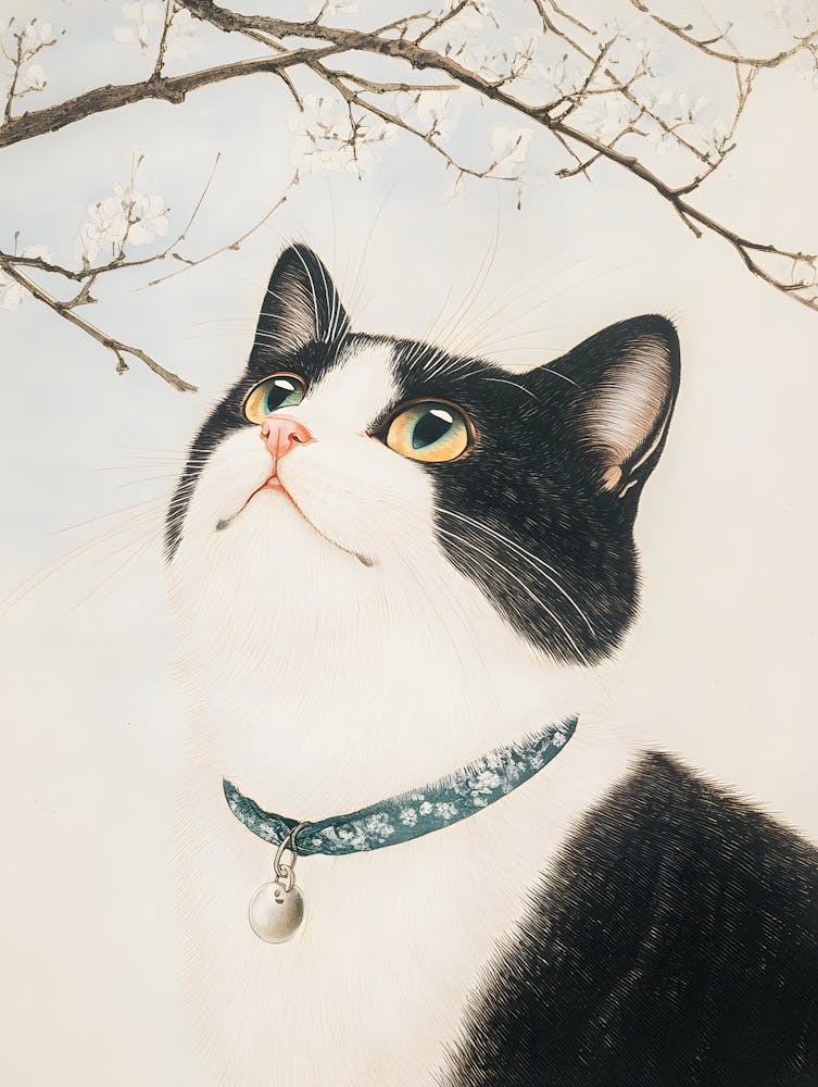 Cat With Cherry Blossoms