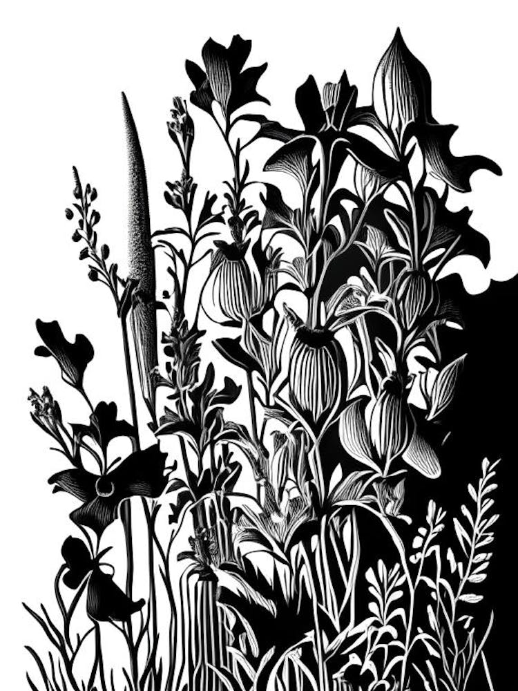 Larkspur Wildflower Linocut 2