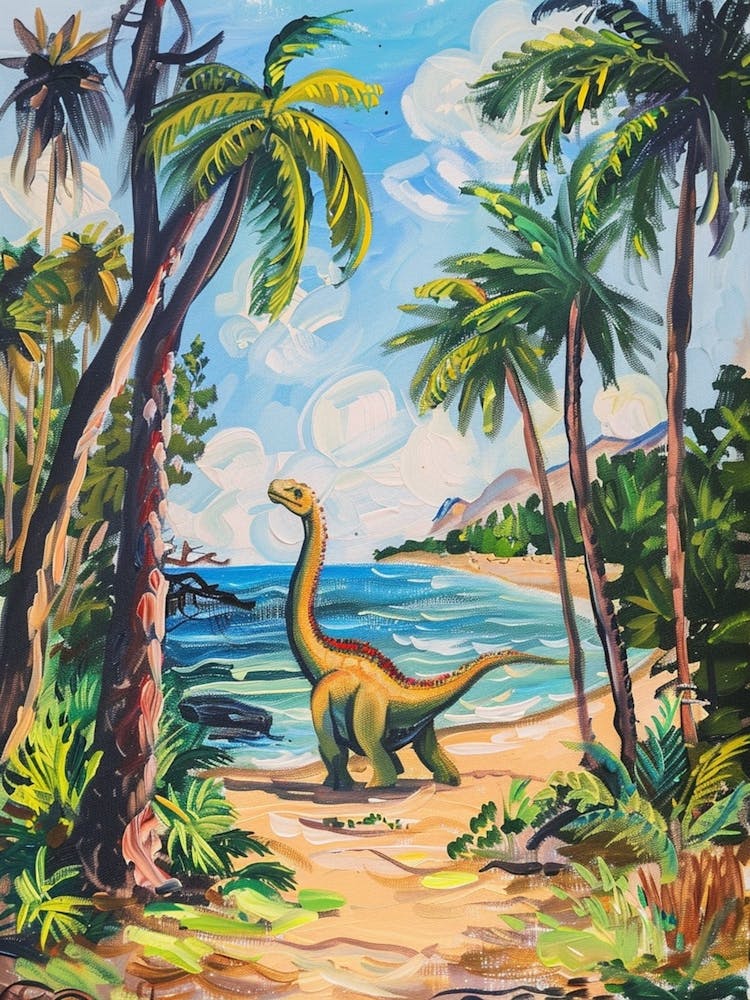 Dinosaur On The Beach Painting 2