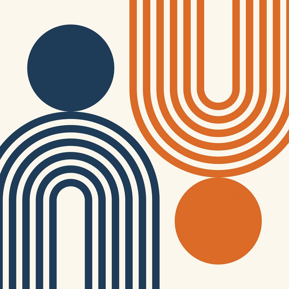 Mid Century Modern Geometric in classy navy blue burnt orange (Rainbow and Sun Abstract Design) 4