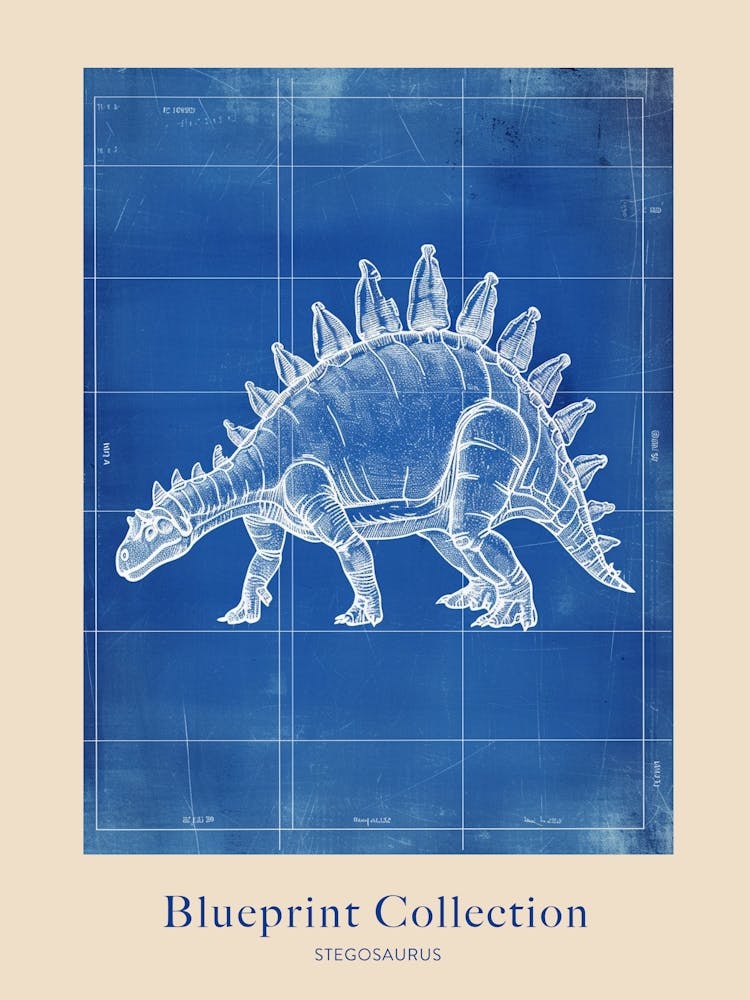 Stegosaurus Dinosaur Blue Print Inspired Poster