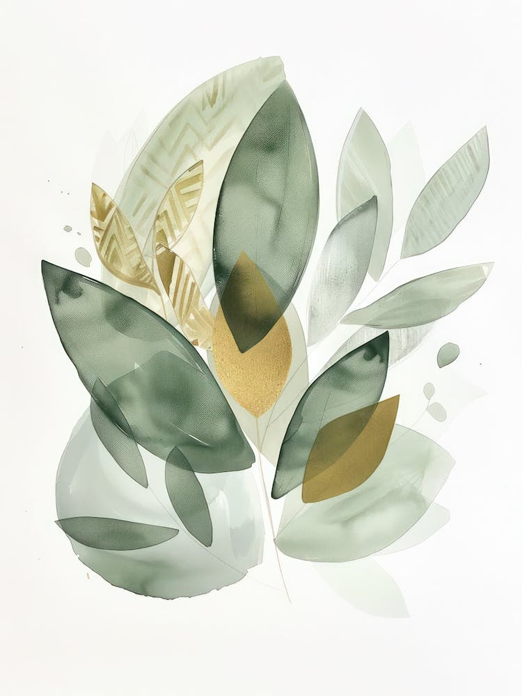 Sage and Gold Green Leaves Canvas Print