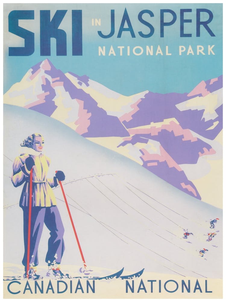 Ski Jasper National Park Canada Vintage Ski Poster