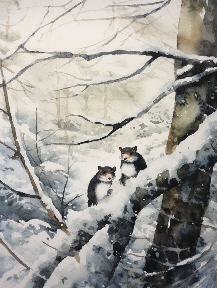 Winter Watercolour Weasel 2