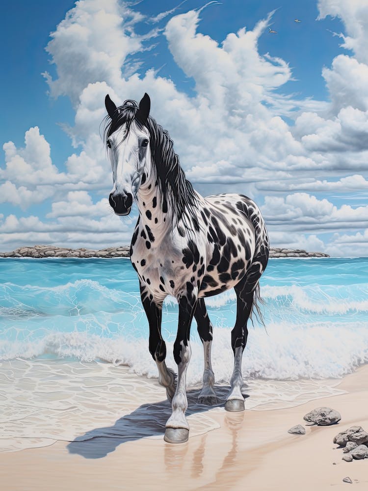 A Horse Oil Painting In Pink Sands Beach, Bahamas, Portrait 2