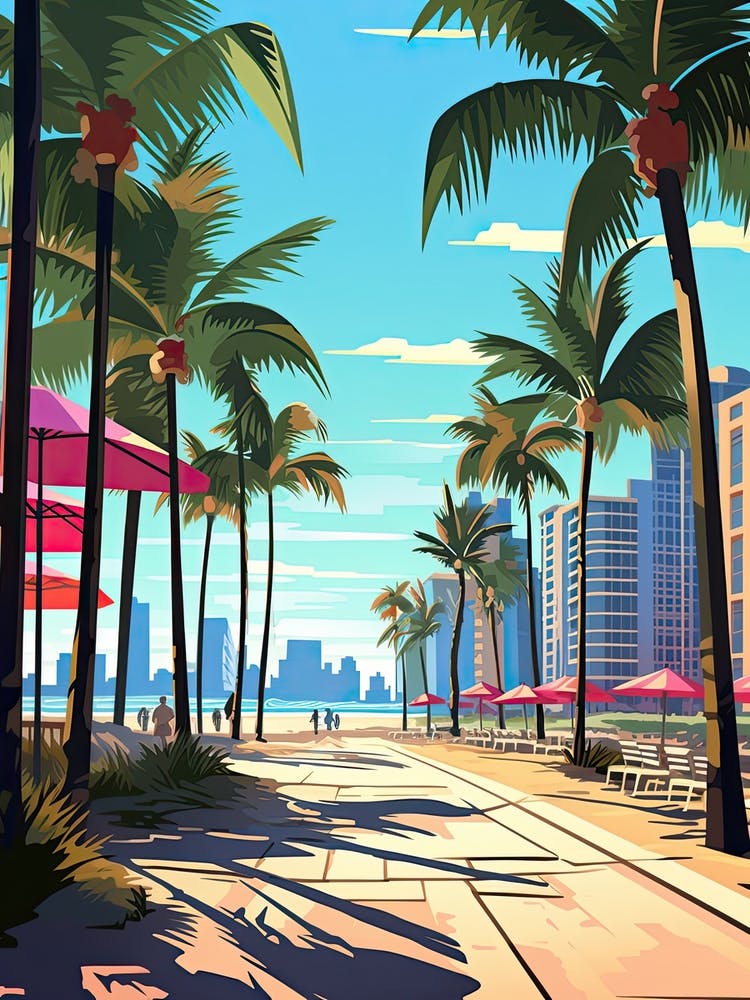 Miami Beach Florida, Usa, Flat Illustration 4
