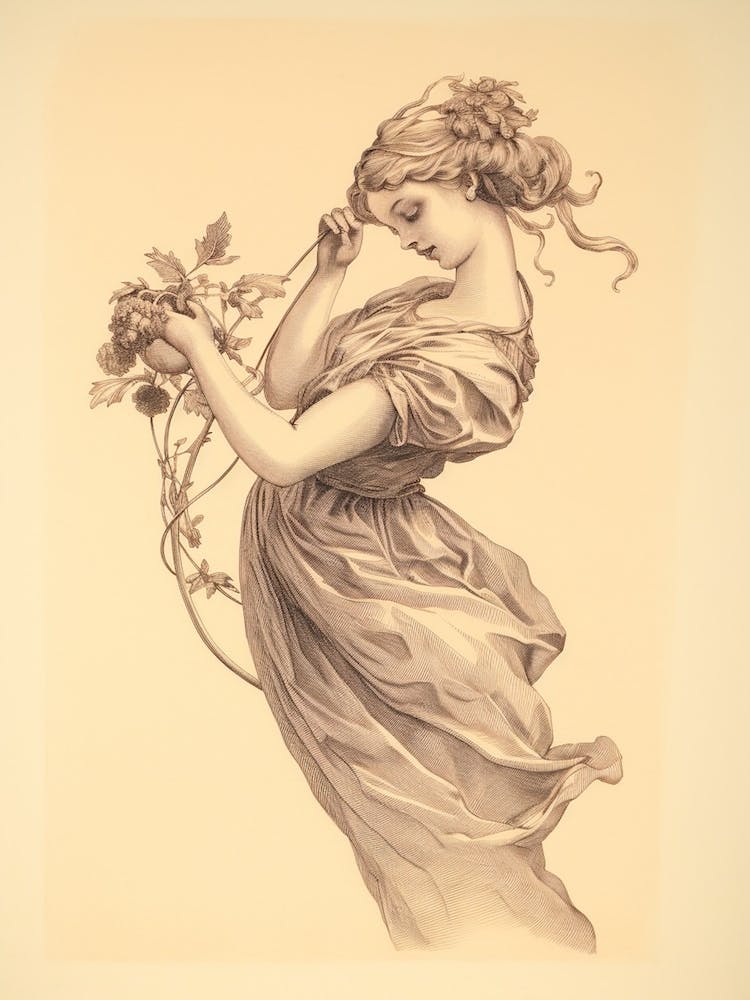 Vintage Sepia Nymph Drawing 2