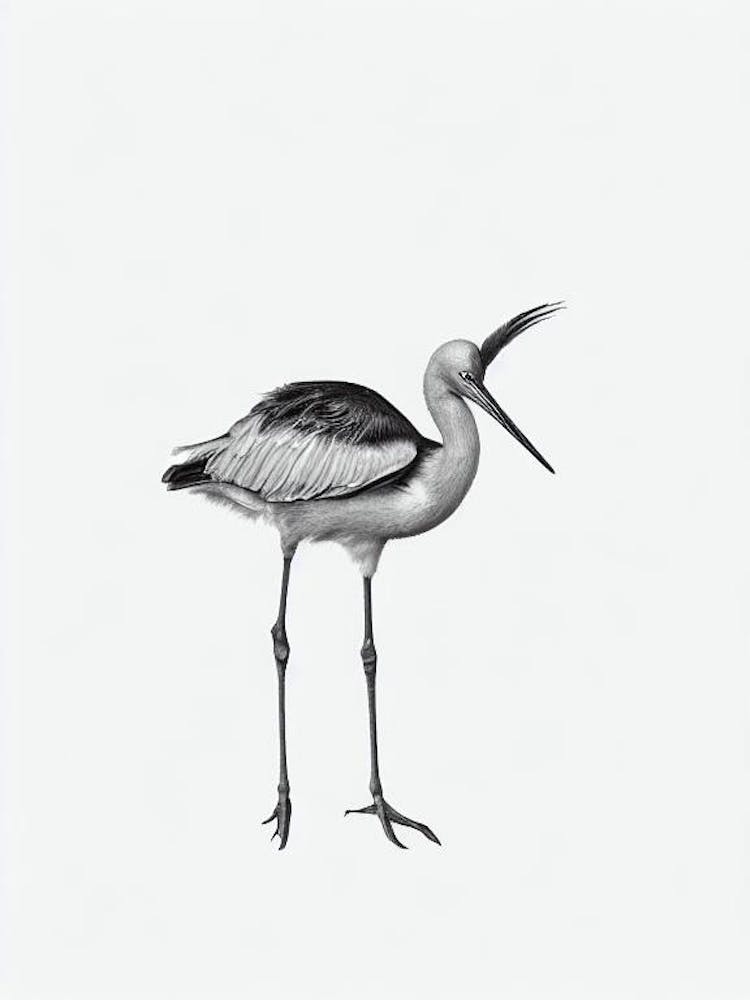 Stork B&W Pencil Drawing 3 Bird