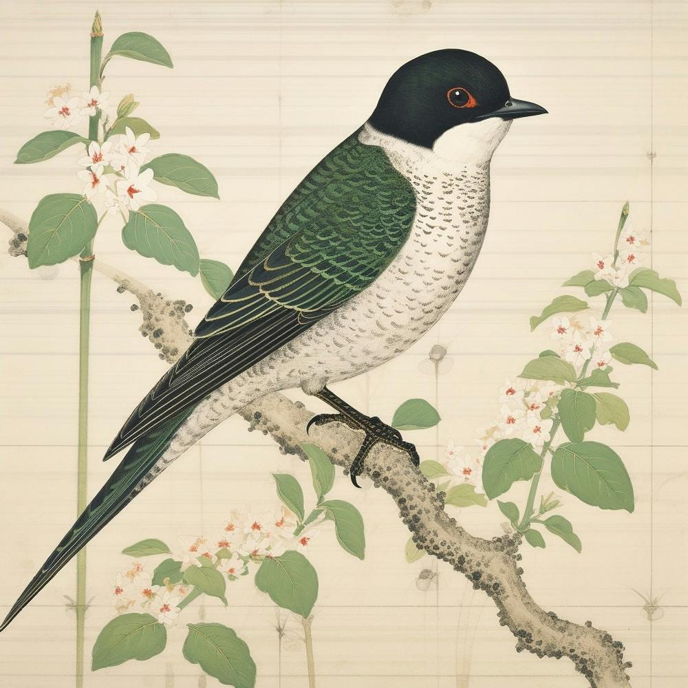 Ohara Koson Inspired Bird Painting Barn Swallow 2 Square