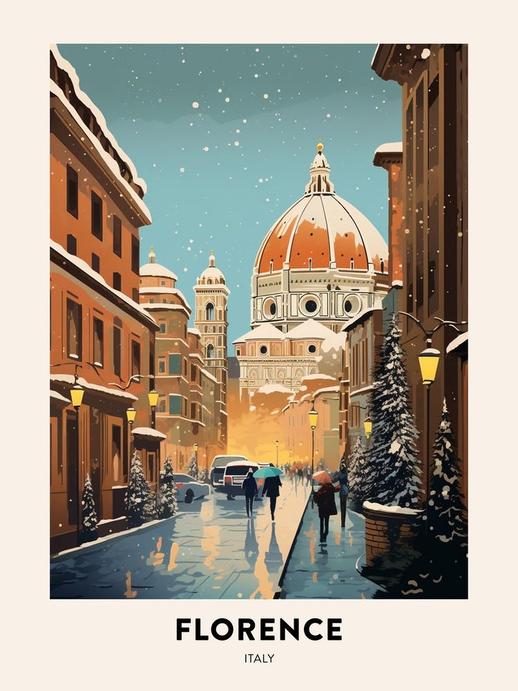 Winter Night  Travel Poster Florence Italy 2