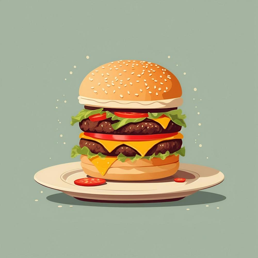 Hamburger Burger Tomatoes Vegetables Snack Dinner Lunch Patty Buns Sesame Cheese Food Cartoon